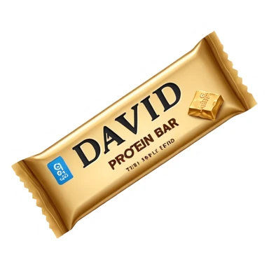 protein bar gold wrapper that says David on it in black font with a small brown box on it  sticker
