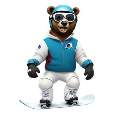 snowboarding bear with helmet and goggles in colorado avalanche jersey cool trick sticker