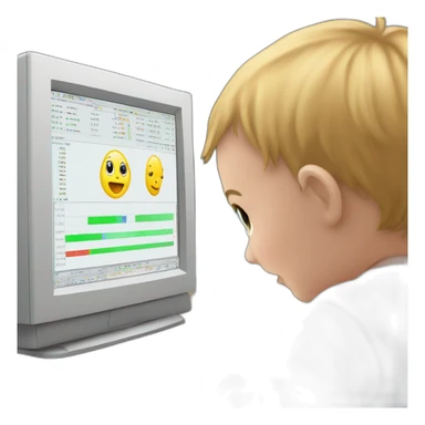 A baby watching monitor and on monitor a trading chart is show sticker