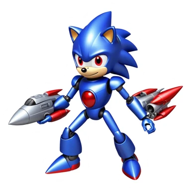 Metal Sonic robot hedgehog with red eyes, metallic blue body, and jet boosters sticker
