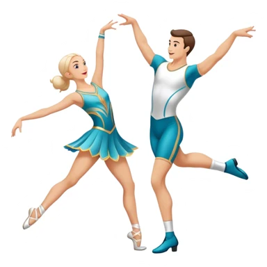 Icon for Sports Dance: a white men and women in competitive attire performing a synchronized dance with acrobatic moves, dance shoes, a rhythmic floor, and a competition backdrop. The icon should capture athleticism, technique, and acrobatic precision. Transparent background. sticker