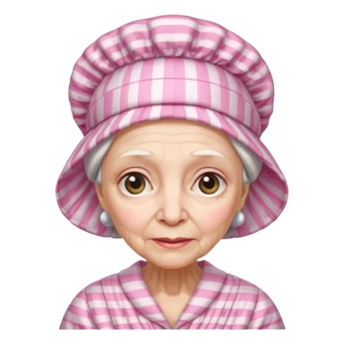sick old woman with pink striped night gown, pink night bonnet on her head sticker