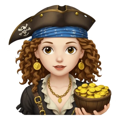 Lady Pirate With holding Coins, curly hair. sticker