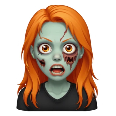 Faça uma zumbi feminina com cabelos longos e laranja, deve estar vestindo uma camisa preta e ter seus olhos castanhos escuro, não esqueça de colocar a sombrancelha da cor do cabelo e faça ela abrir um pouco a boca como um zumbi e adicione um piercing em seu nariz  sticker