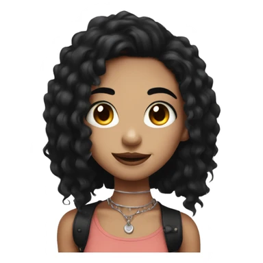 Girl with black hair with a septum piercing and vertical labret piercing with eyeliner smiling sticker