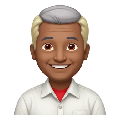 50 yr old indian man, dark skin, grey hair, big smile, white teeth, chubby, no moustache, clean shaven, young style hair, hair brushed back, 5 oclock shadow, bindy, dress shirt, forehead dot, chubby, religious, red dot sticker
