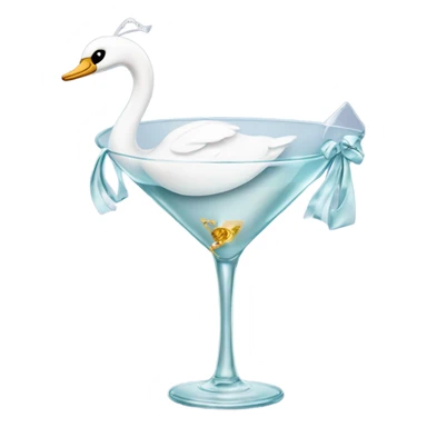 A martini with a swan wearing a bow sticker