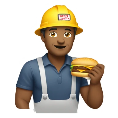 Man in hardhat eating cheeseburger sticker