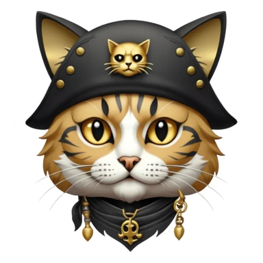 Highly detailed dark fantasy sticker art,cat, gritty pirate aesthetic, intricate engraving style, cinematic lighting, gold and charcoal color palette, sharp edges, white border, vector contour --v 6.0 sticker