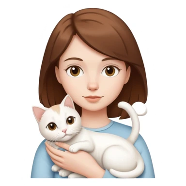 short brown haired white girl holding white cat sticker