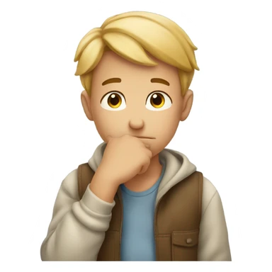 Boy thinking while keeping his hand on his chin sticker