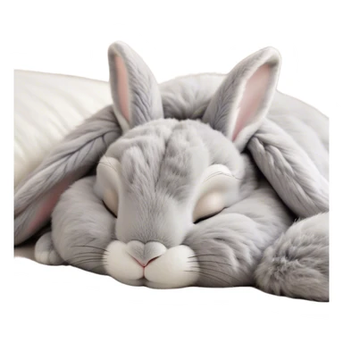 Meme-Worthy Cute Sleeping Grey Rabbit Portrait Emoji, Head resting peacefully with a contented smile, showcasing a delightfully compact build and a luxuriously soft grey fur, eyes shut in a serene nap, Simplified yet hilariously adorable features, highly detailed, glowing with a soft, drowsy light, high shine, relaxed and utterly lovable, stylized with an air of playful laziness, bright and heartwarming, soft glowing outline, capturing the essence of a comically sleepy bunny, so meme-worthy it feels like it could instantly become the next viral sensation of adorable slumber! sticker