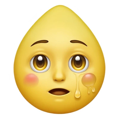 human-like yellow emoji face with a normal round head, one big teardrop falling from the eye, large white tissue gently wiping the tear, clean apple emoji style, white background sticker