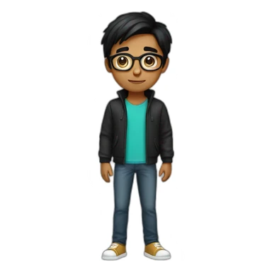 young indian guy with straight hair with round fully circular glasses black eyes black hair sticker