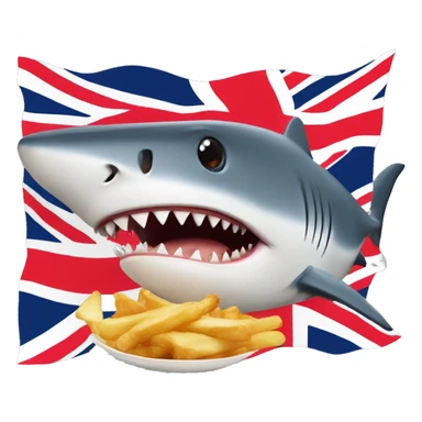  A British shark with a union jack patern hat who  eating fish and chips sticker