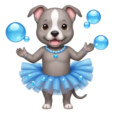 Grey Pibble in a tutu , surrounded by blue bubbles  sticker