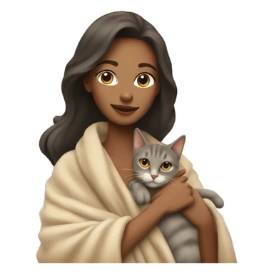 pretty woman petting cat in beige blanket sticker