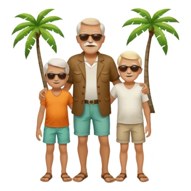 Old man holding little boys on island sticker