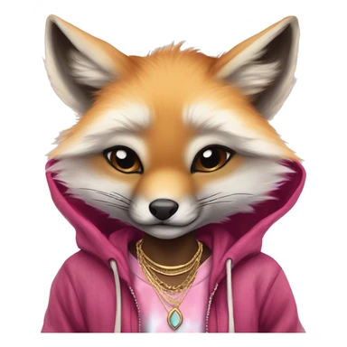 Pink magenta burgundy maroon cyan beige gray fox wearing a pink hoodie with gold jewellery gold piercings gold ear piercing gold nose piercing vintage watercolour tie dye black raven wings sticker