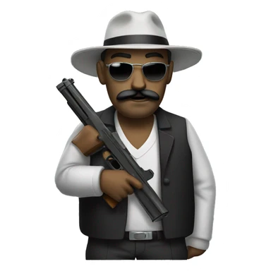 Gangster with a mustache and a gun sticker