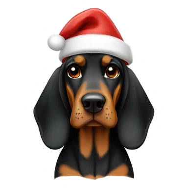 black and tan coonhound with a Santa hat sticker