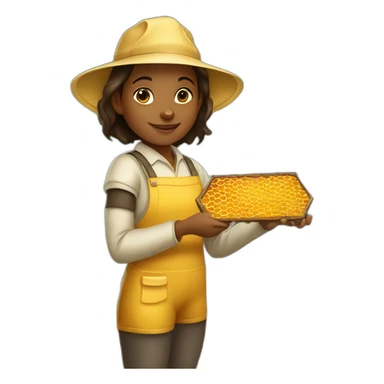 Young Brown girl beekeeper holding honeycomb sticker