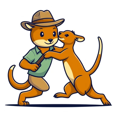 a man wearing an Australian outback hat fighting a kangaroo sticker