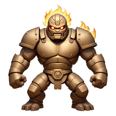 Cinematic Fierce Mighty Iron Golem Portrait Emoji Depicted mid-action in a dynamic, battle-ready stance, massive fists clenched, the ancient metallic plates along its form shifting with raw power. Its eyes blaze like molten fire within a carved, rune-etched face, exuding both divine purpose and mechanical precision. Weathered steel and dark bronze tones are accented by glowing, arcane inscriptions, each detail meticulously crafted with lifelike metallic reflections. High shine, imposing yet regal, styled with an air of indestructible might, soft glowing outline, capturing the essence of an unstoppable colossus that looks ready to charge forth with a thunderous step! sticker