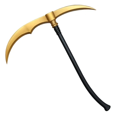 The scythe of the God of Death, a symbol of death, is long and straight, entirely in deep black. sticker