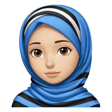 White hijab girl wearing stripes tshirt and blue black hijab sticker