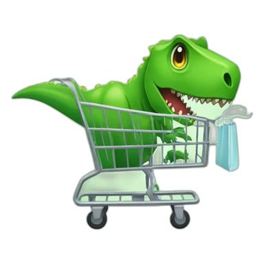 green t-rex with a green alien in a shopping cart in the style of iphone  sticker