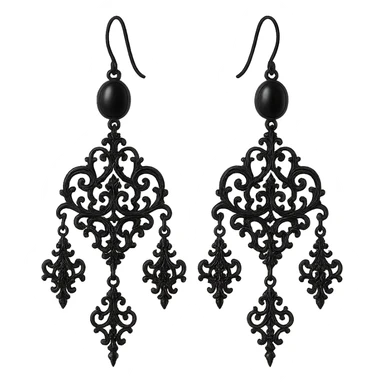 goth earrings, black filigree chandelier, ornate gothic, elegant sticker
