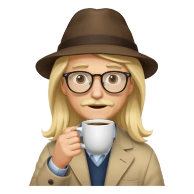 long hair blonde man drink coffe with hat and glasses sticker