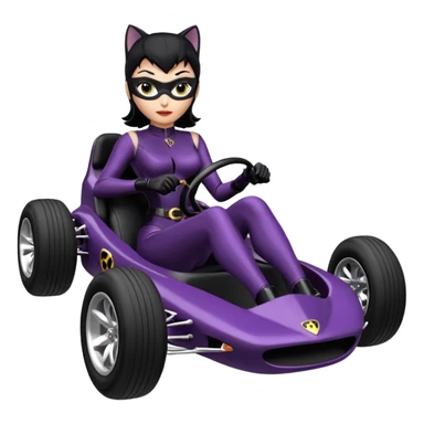 full size real-appearance road glowing racing sexy buxom CatWoman’s feminine midnight-colored tight outfit sixty’s tv show dark stealthy accurate sporty safe plush deluxe off-road pursuit drifting car jaguar (black hair,reclined and relaxed torso and shoulders back against seat) cross kart  sticker