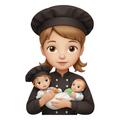 girl kid italian chef, uniform, holding babydoll sticker