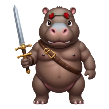 hippo with sword strapped to his front sticker
