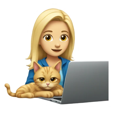 Blonde girl with cat and a laptop sticker