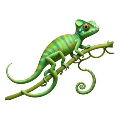 cinematic-chameleon-realistic-full-body-climbing-emoji,-slender-body-gripping-a-twisting-vine-with-prehensile-feet,-scaly-green-skin-shifting-shades-with-its-environment,-large-bulging-eyes-rotating-independently,-delicate-coiled-tail-curling-behind,-long-tongue-slightly-protruding-as-if-ready-to-strike,-simplified-yet-realistic-focused-features,-highly-detailed,-glowing-with-an-ethereal-forest-light sticker