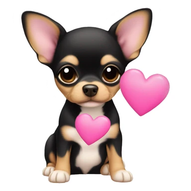 black & tan chihuahua puppy with a pink heart sticker