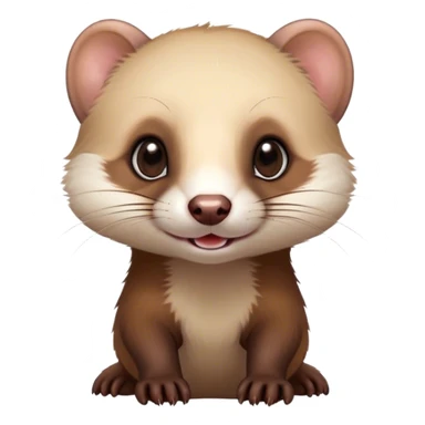 Cinematic Cute sable ferret Portrait Emoji, Head tilted playfully, with an elongated, flexible body and a characteristically curious expression, featuring a short, pointed snout, bright, sparkling eyes, and soft fur in warm brown and cream tones, Simplified yet irresistibly adorable features, highly detailed, glowing with a warm, friendly glow, high shine, affectionate and lively, stylized with a touch of whimsical mischief, soft glowing outline, capturing the essence of a fun-loving and mischievous sable ferret that feels like it could scamper straight into your heart! sticker