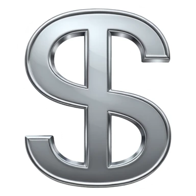 A double dollar sign emoji made of polished silver chrome, smooth metallic surface, glossy reflections, luxury swag vibe, minimal iOS emoji style, centered on white background sticker