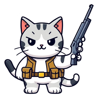 Cat with gun sticker