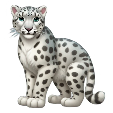 snow leopard in full growth shows a heart sticker