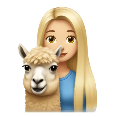 Girl with long blonde hair Kissing an alpaca sticker