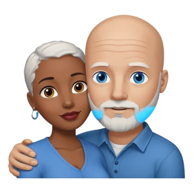 Talk bald white man with a white beard and blue eyes lovingly holding a black woman with brown eyes and grey hair sticker