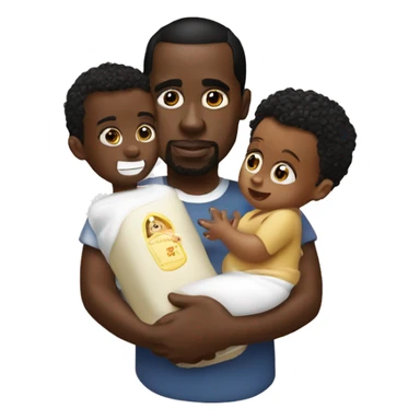 P diddy holding a baby and lotion sticker