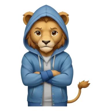 determined anthropomorphised lion in a hoodie and jeans with arms folded, energetic pose sticker