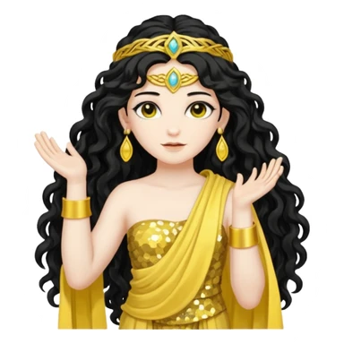 Libera, Goddess of Labyrinth from Roman Deities with long jet black wavy hair, yellow sequin toga  sticker