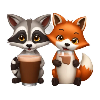 Fox drinking chocolate milk with a raccoon sticker