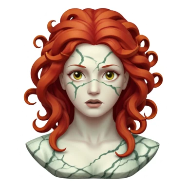 white cracked marble statue head medusa red hair marble sticker